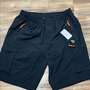 Black Men's Bike Shorts with Orange Accents and Padding Inside
